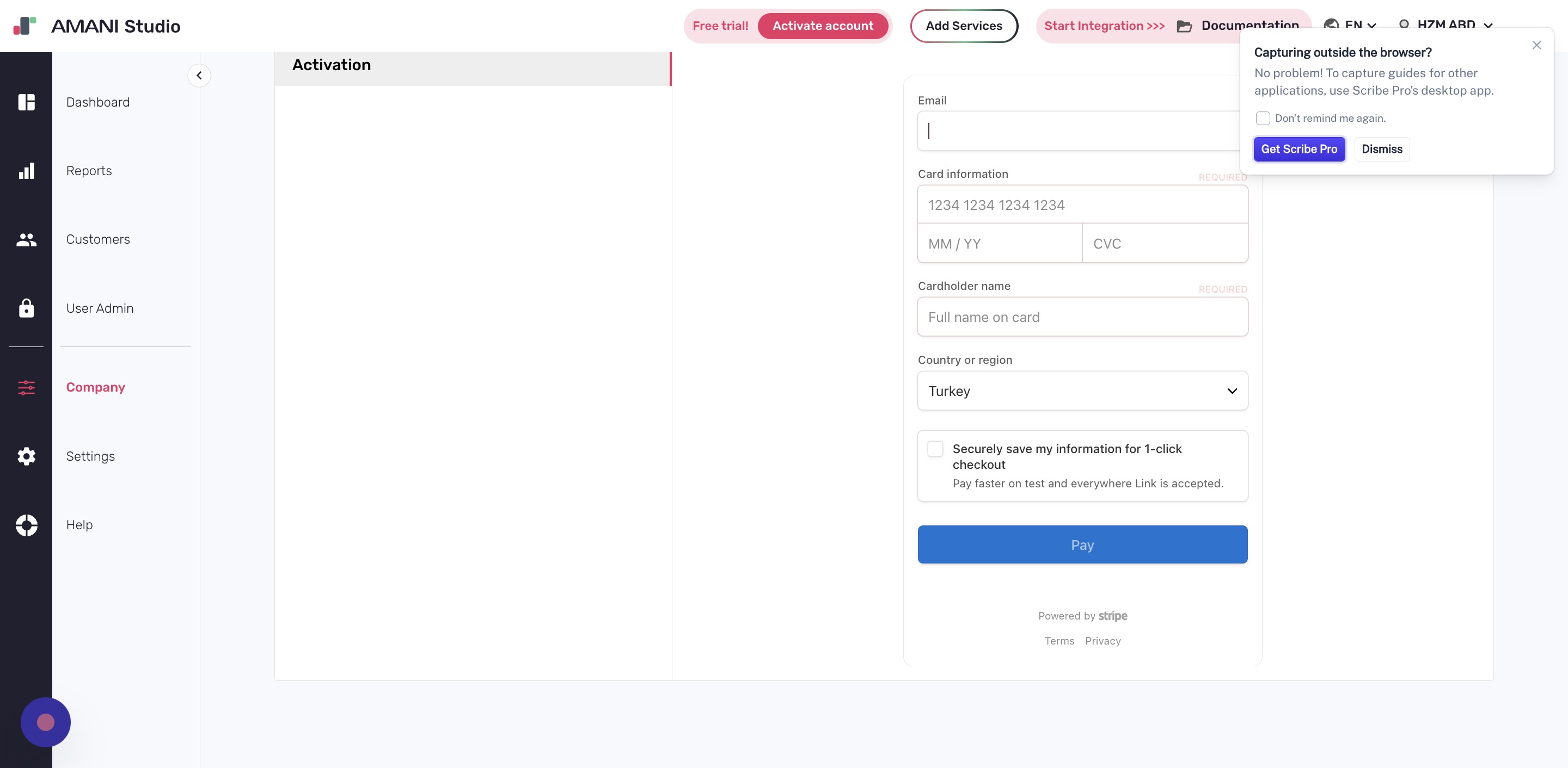 Click Pay to complete activation