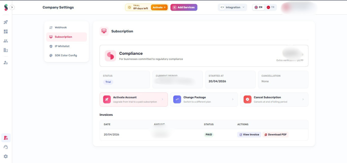 Access billing settings via Company menu