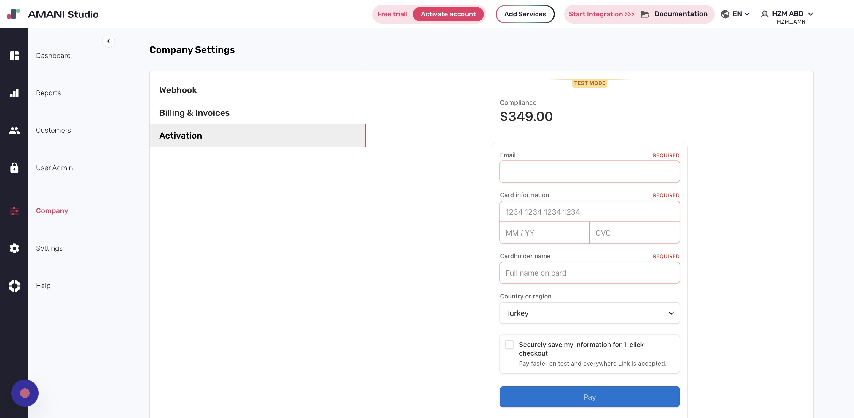 Access billing settings via Company menu