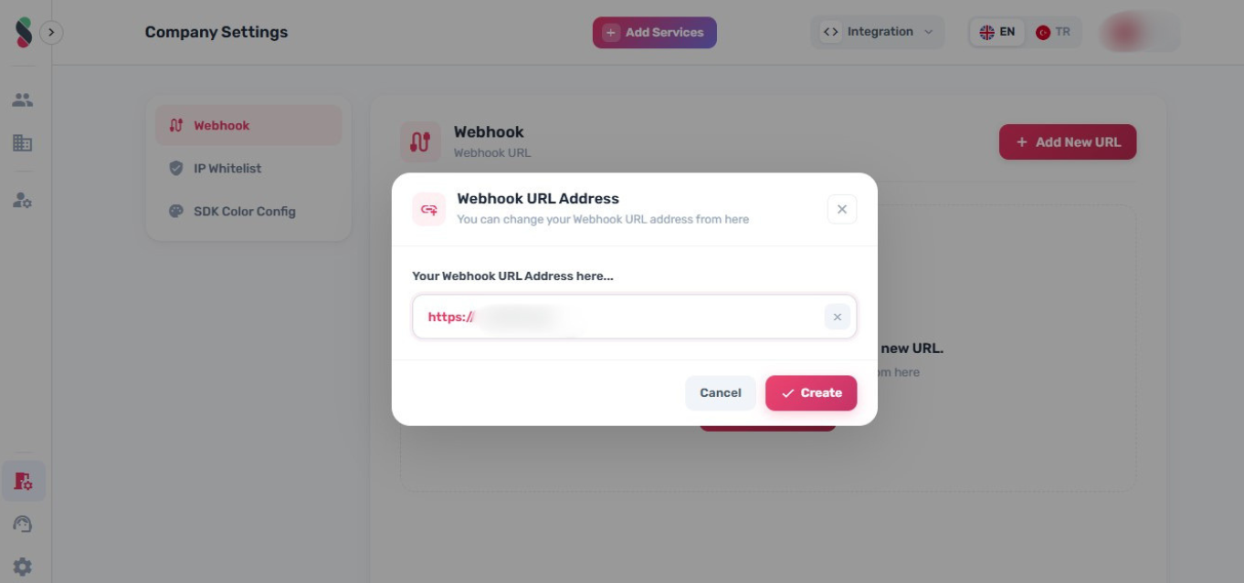 Click Save to confirm the webhook URL