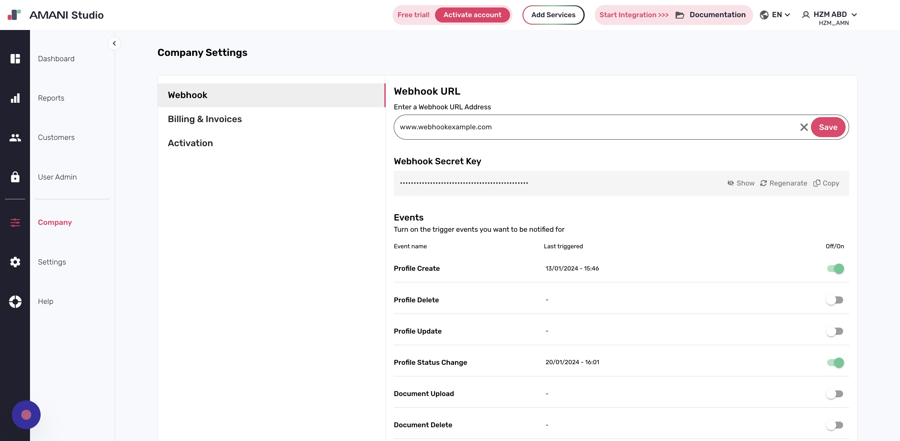 Click Save to confirm the webhook URL