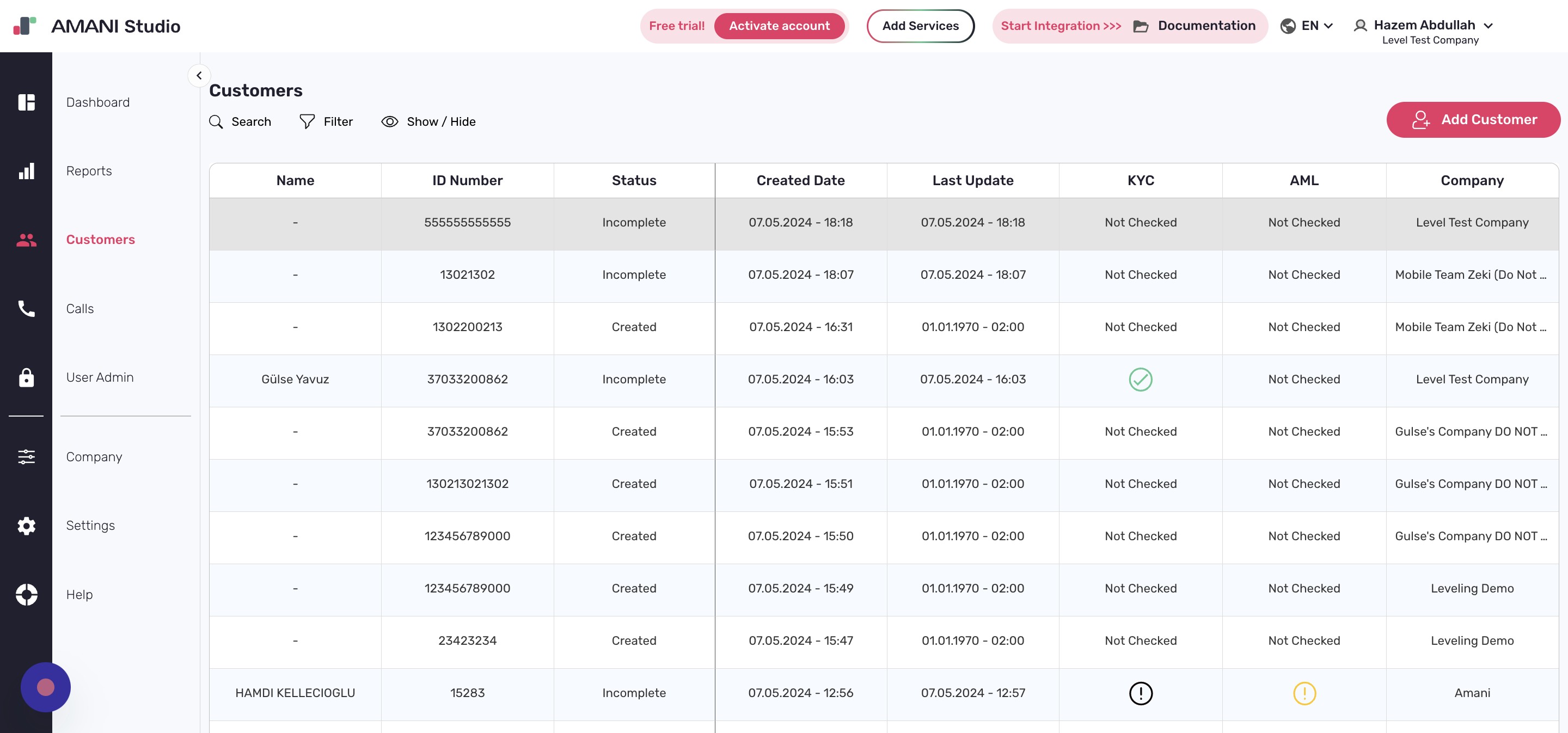 Click the customer profile to open it