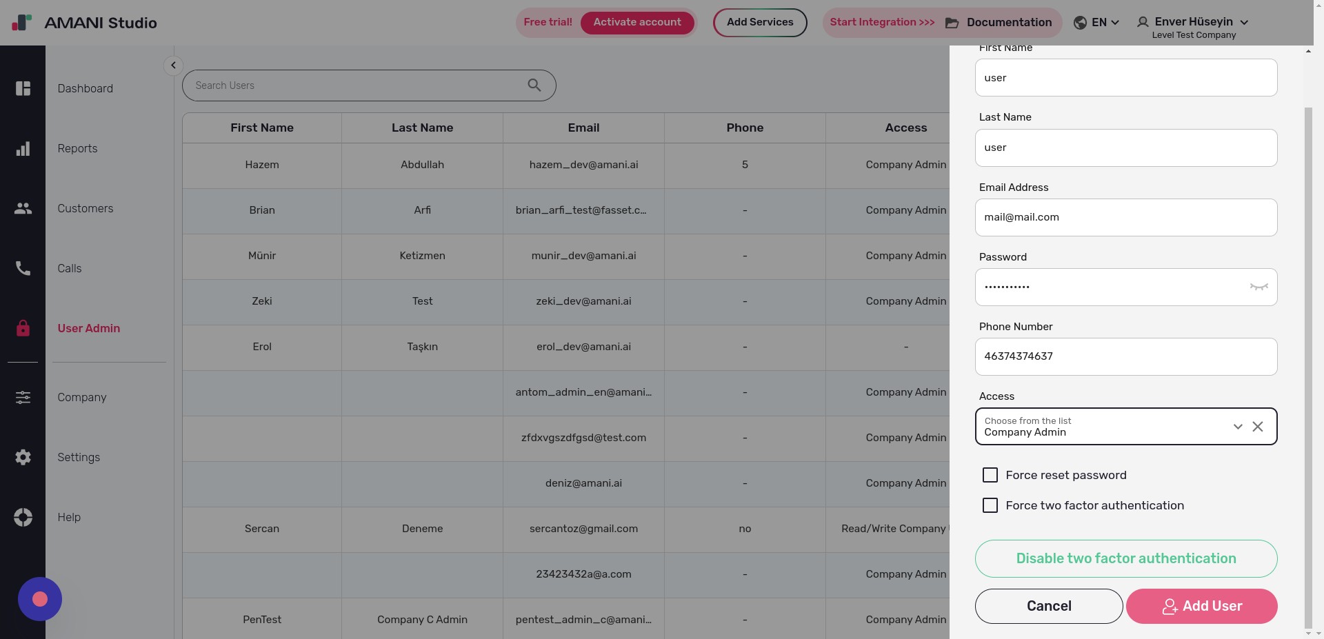 Click Add User to confirm