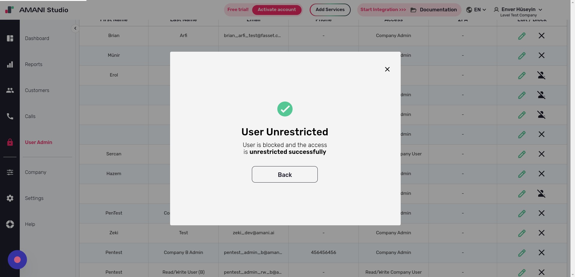 Click Back to return to the list